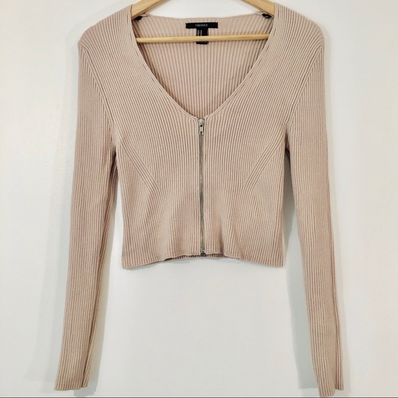 Forever 21 Sweaters - Forever 21 - Tan Zipper Front Short Length Sweater